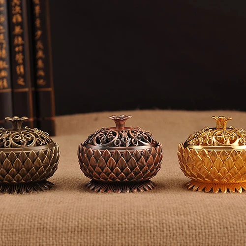 Lotus Shape Zinc-copper Alloy Incense Burner Brass Mini Sandalwood Censer Creative Buddha Home Office Table Decor Holder | Дом и сад