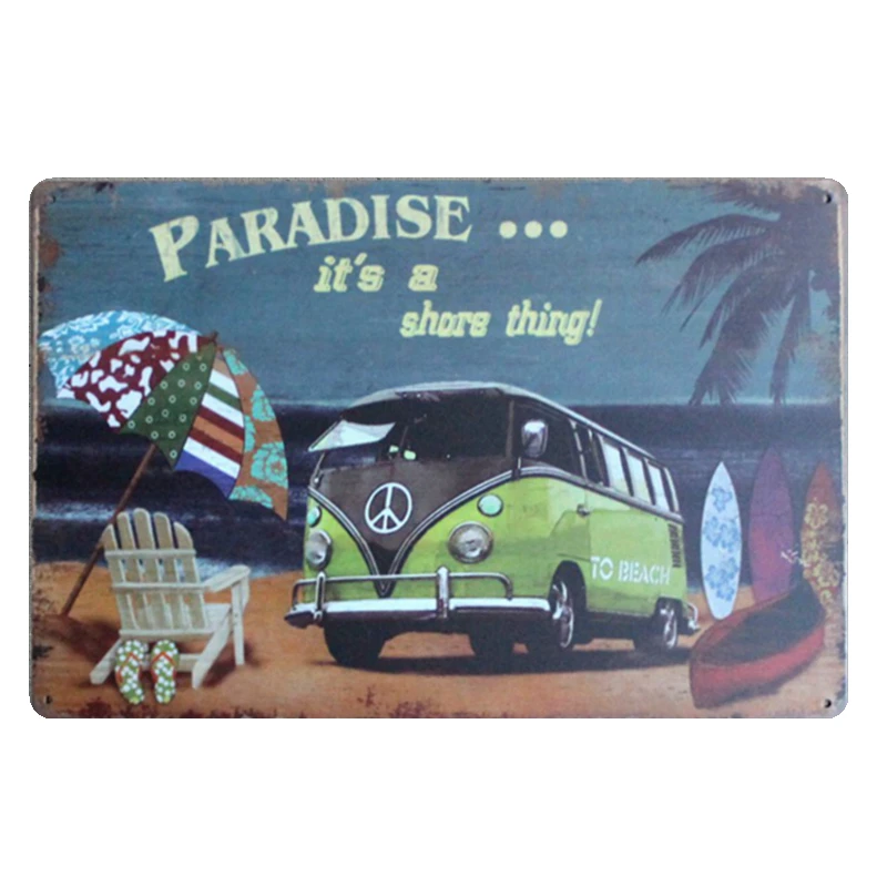 Beach Vintage Metal Tin Signs Bar Garage Decorative Metal Plates Pictures Bus Motorcycle Wall Stickers Route 66 Art Painting
Beach Vintage Metal Tin Signs Bar Garage Decorative Metal Plates Pictures Bus Motorcycle Wall Stickers Route 66 Art Painting
