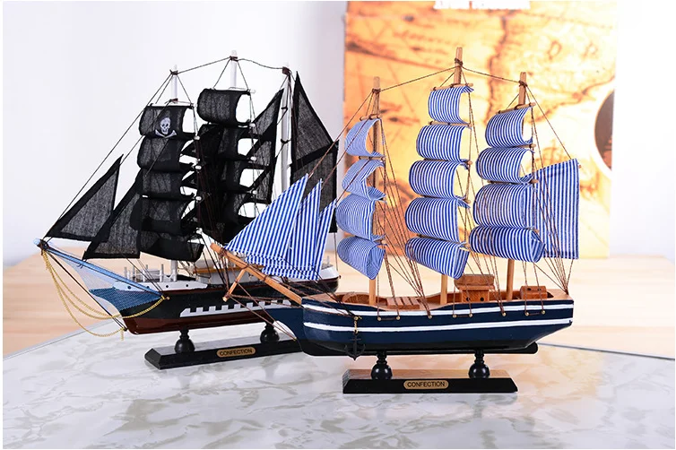 

DM Modern Creative Student Gifts Mediterranean Sailing Boat 10/14/16CM Desktop Furniture Decoration Wooden Crafts 2021