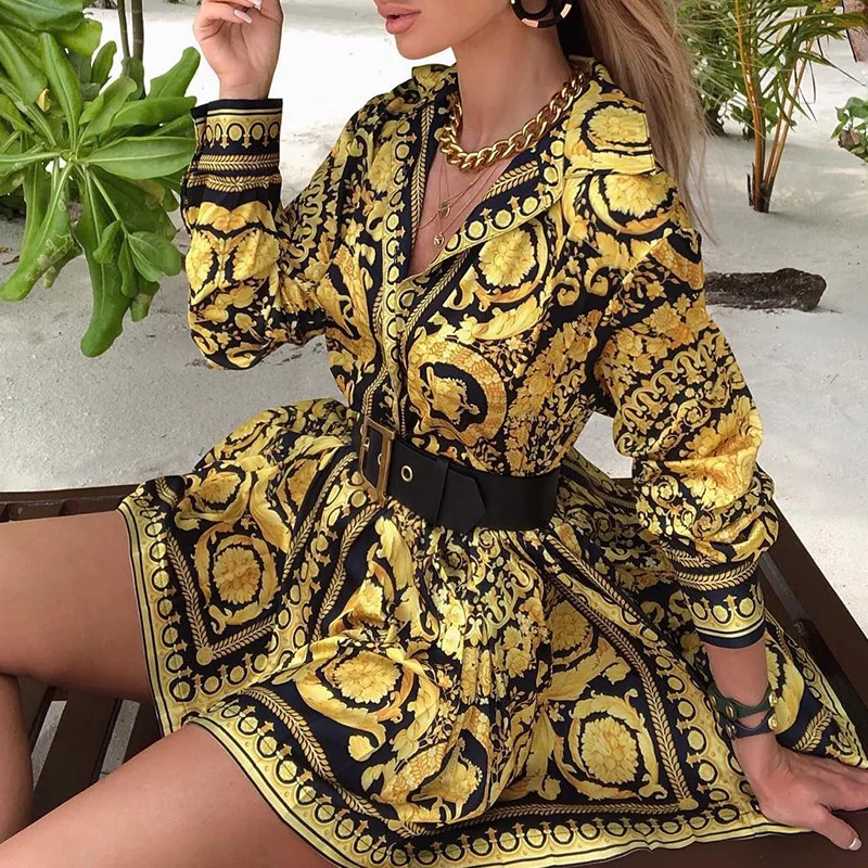 2021 spring new style European and American women's shirt collar long sleeve printing sexy party banquet dress short
2021 spring new style European and American women's shirt collar long sleeve printing sexy party banquet dress short