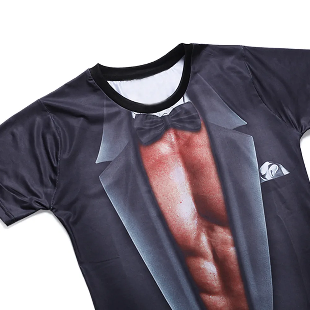 Забавная футболка мужской костюм смокинг из искусственного материала с коротким
