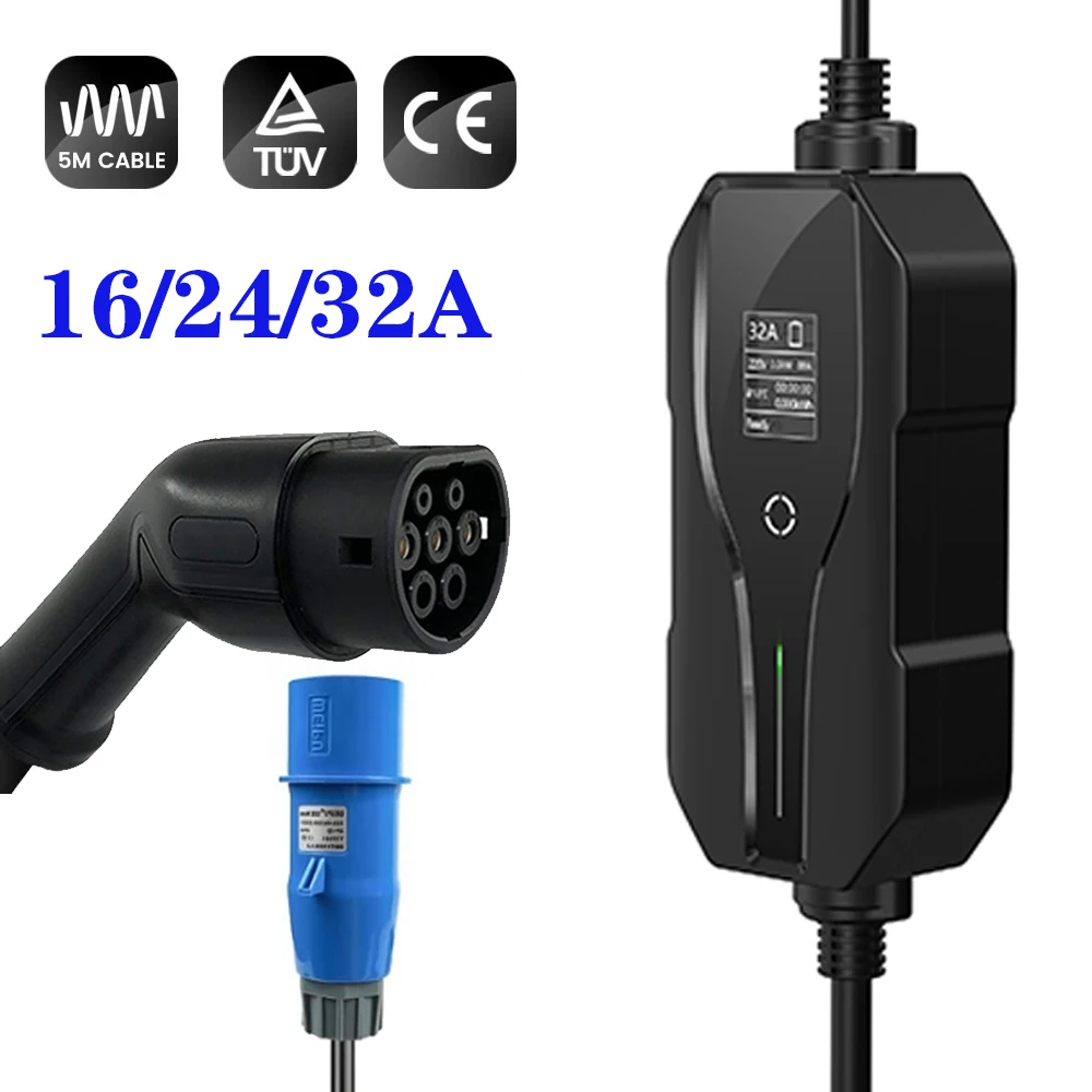 IEC 62196-2 5M Type 2 EV Charger Mode 2Home Use16/24/32A Portable Electric Vehicle CEE Plug 220V-240V EVSE Car Charging Cable
IEC 62196-2 5M Type 2 EV Charger Mode 2Home Use16/24/32A Portable Electric Vehicle CEE Plug 220V-240V EVSE Car Charging Cable