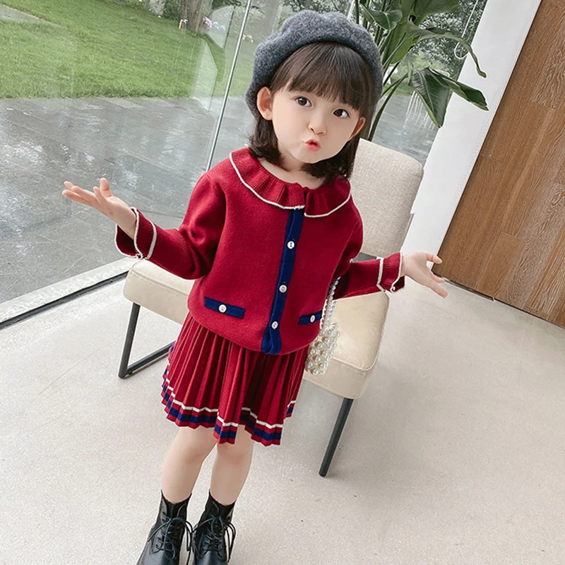 Girls Wine Red Clothes Set Autumn Winter Kids Cardigan Sweater With Pleated Skirt 2 Piece Children Casual Streetwear Outfit 3-7Y
Girls Wine Red Clothes Set Autumn Winter Kids Cardigan Sweater With Pleated Skirt 2 Piece Children Casual Streetwear Outfit 3-7Y