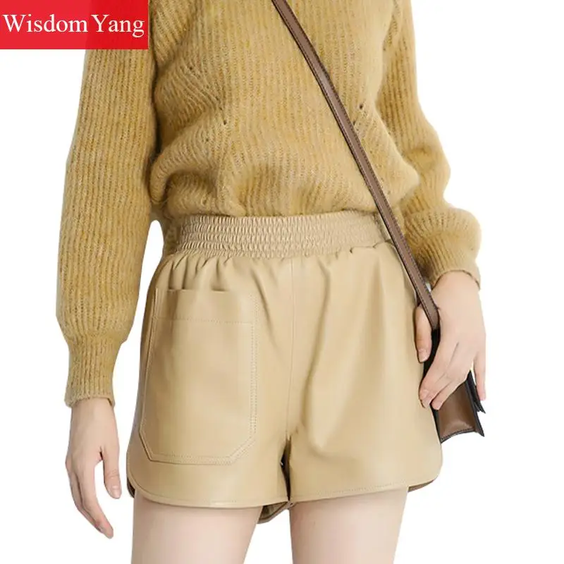 Шорты женские из натуральной овечьей кожи, с широкими штанинами, с эластичным завышенным поясом, Короткие расклешенные брюки, черные/хаки, н... 
Шорты женские из натуральной овечьей кожи, с широкими штанинами, с эластичным завышенным поясом, Короткие расклешенные брюки, черные/хаки, н...