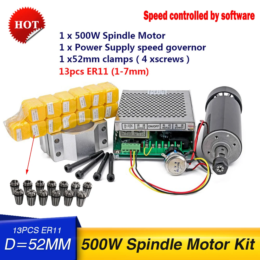 Шпиндель с воздушным охлаждением и патроном ER11, 500 Вт + 52-миллиметровые зажимы + регулятор скорости питания для самостоятельной сборки с ЧПУ
Шпиндель с воздушным охлаждением и патроном ER11, 500 Вт + 52-миллиметровые зажимы + регулятор скорости питания для самостоятельной сборки с ЧПУ