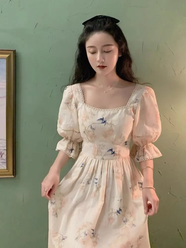 Vintage Retro Dress Casual Korean Style Lace Chiffon Summer Party Dress 2021 Women Elegant French Style Floral Print Fairy Dress
Vintage Retro Dress Casual Korean Style Lace Chiffon Summer Party Dress 2021 Women Elegant French Style Floral Print Fairy Dress