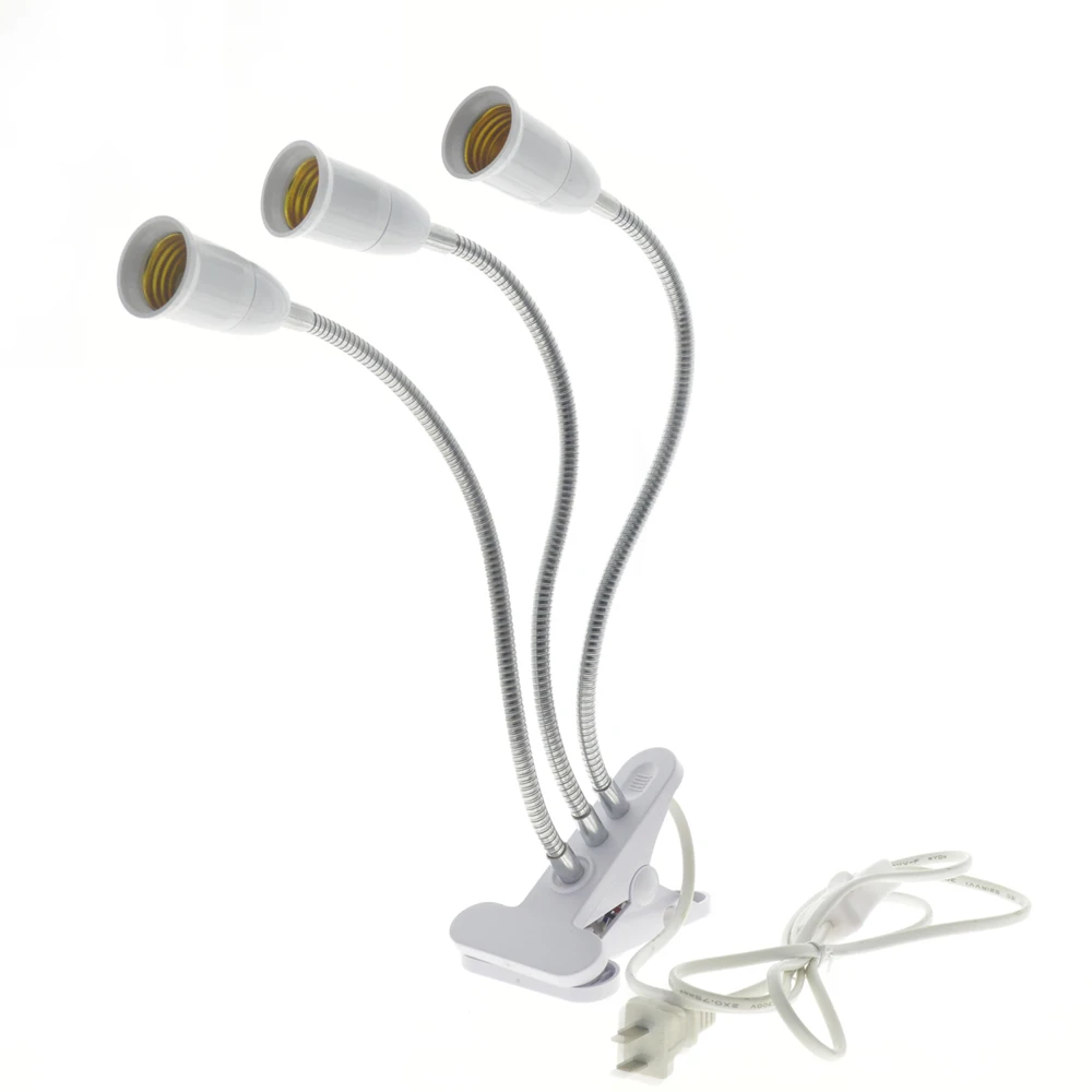 

30CM 360 Degrees Flexible Light Holder Double Heads Clip With Switch Extension Bulb Lamp Holder Socket for LED Grow Light E27