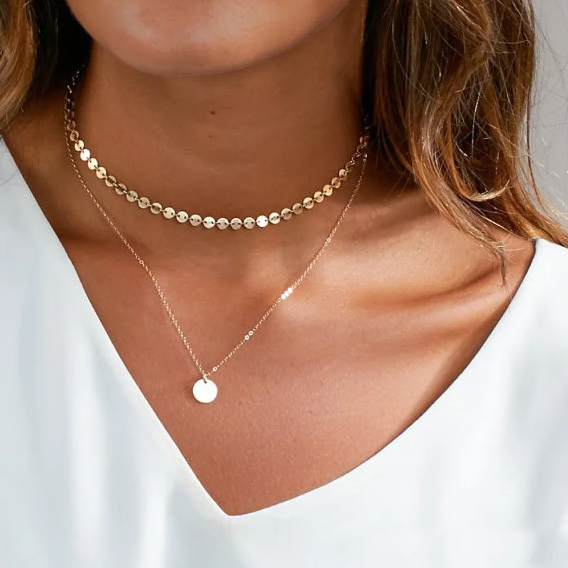 Double Layer Gold Sequin Coin Necklace Dainty Round Choker Necklace For Women Necklace Pendant On Neck Jewelry
Double Layer Gold Sequin Coin Necklace Dainty Round Choker Necklace For Women Necklace Pendant On Neck Jewelry
