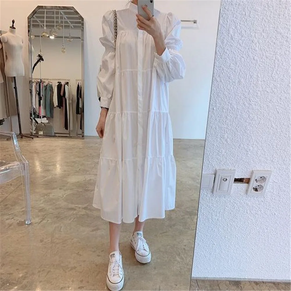 Spring And Autumn Fashion Japan And South Korea Stand-up Collar Single-breasted Loose Pleated Puff Sleeve Shirt Dress Long Skirt
Spring And Autumn Fashion Japan And South Korea Stand-up Collar Single-breasted Loose Pleated Puff Sleeve Shirt Dress Long Skirt