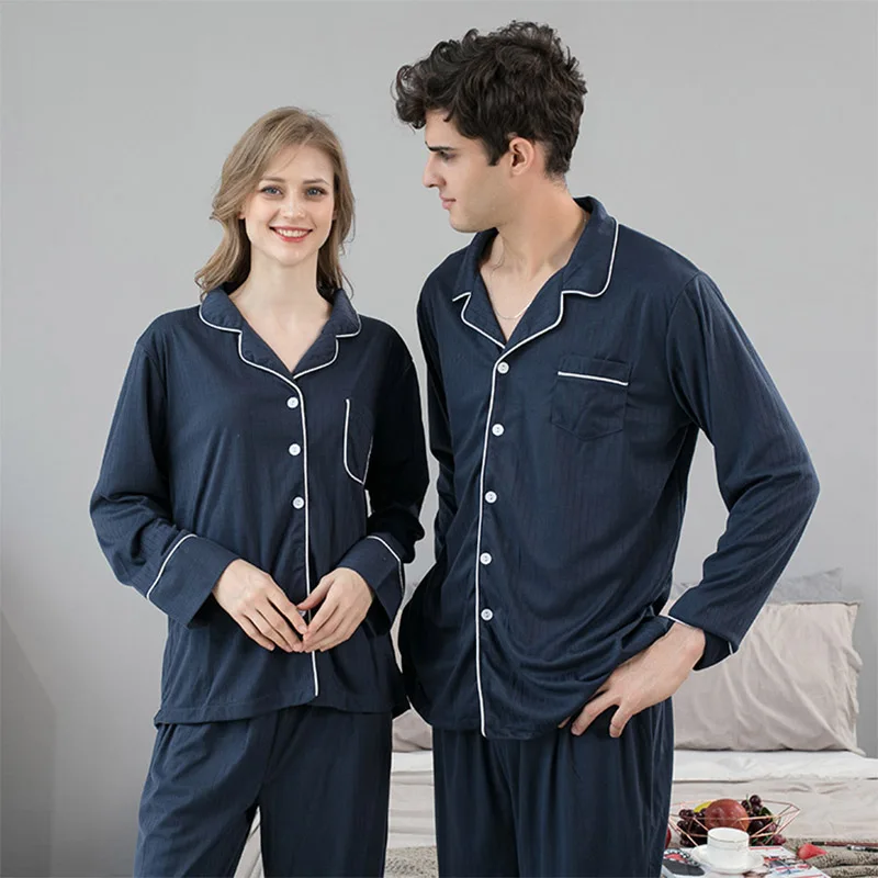 Pure Color Pajamas Set for Women Cotton Home Bedroom Service Soft Pajamas Men's Couple Suit Long-sleeved Thin Lounge Sleepwear
Pure Color Pajamas Set for Women Cotton Home Bedroom Service Soft Pajamas Men's Couple Suit Long-sleeved Thin Lounge Sleepwear