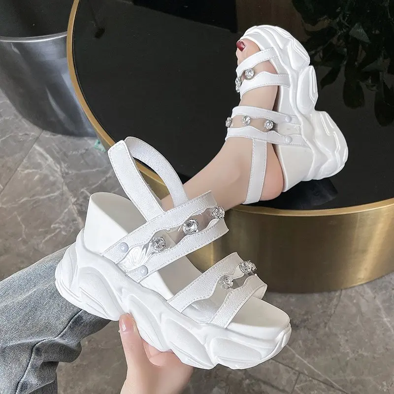 Inner Increase 10 Cm Slope Heel High Heels Crystal Velcro Ladies Sports Sandals Summer Fashion Waterproof Platform Shoes.
Inner Increase 10 Cm Slope Heel High Heels Crystal Velcro Ladies Sports Sandals Summer Fashion Waterproof Platform Shoes.