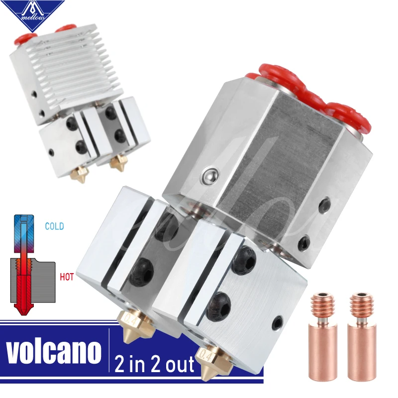 Цельнометаллический экструдер Mellow Dcrazy Chimera + Volcano Hotend с двойной головкой сопла 0 4