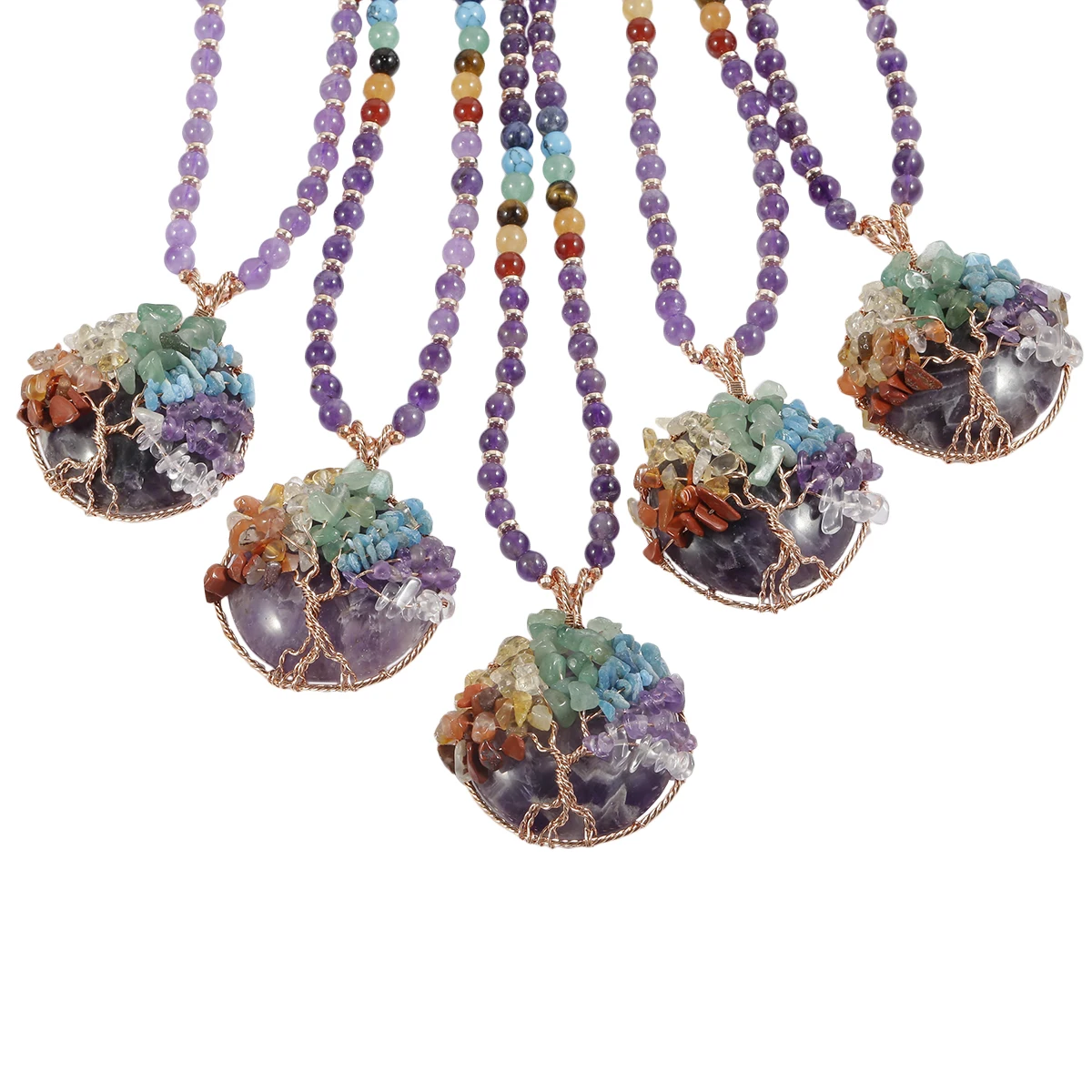 TUMBEELLUWA 7 Chakra Crystals Tree of Life Round Pendant Necklace 6mm Natural Stone Beads Gold Color Long Chain Healing Jewelry
TUMBEELLUWA 7 Chakra Crystals Tree of Life Round Pendant Necklace 6mm Natural Stone Beads Gold Color Long Chain Healing Jewelry
