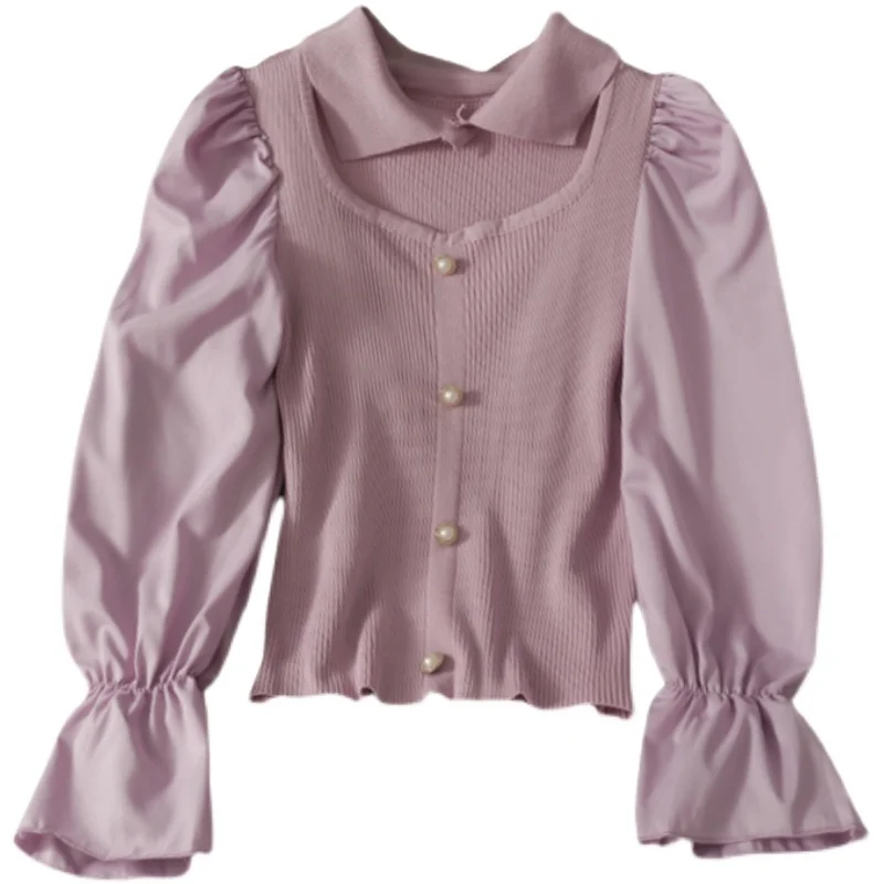 Kimutomo Chic Blouse Women Turn-down Collar Flare Sleeve Single Breasted Slim Shirt Ladies Hollow Out Solid Tops 2021 Spring
Kimutomo Chic Blouse Women Turn-down Collar Flare Sleeve Single Breasted Slim Shirt Ladies Hollow Out Solid Tops 2021 Spring