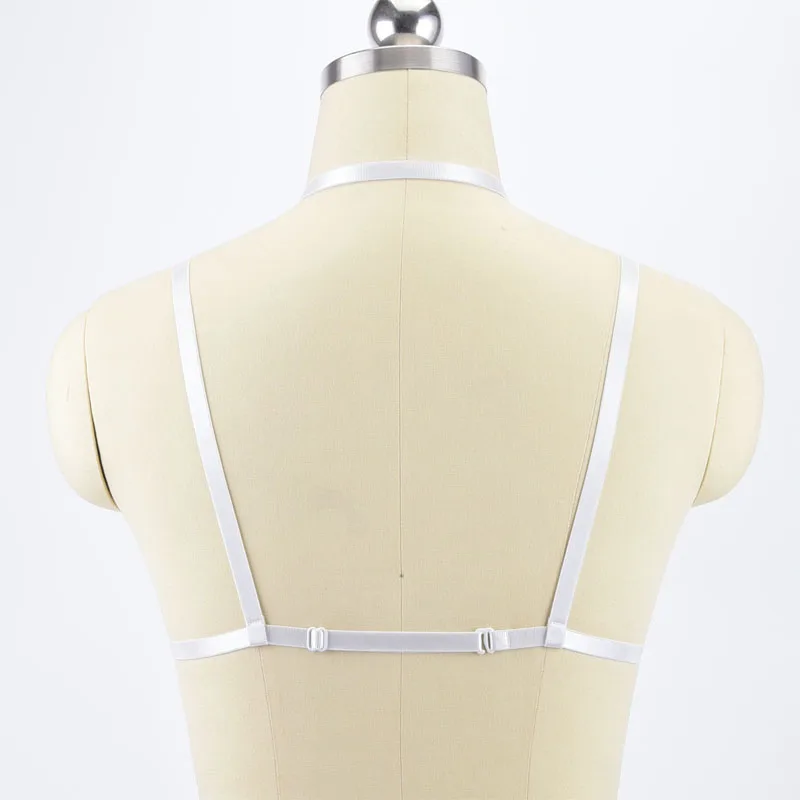 Women White Elastic Fetish Body Harness Adjustable Bondage Lingerie Handmade Cupless Strappy Goth Crop Top Underwear | Женская одежда