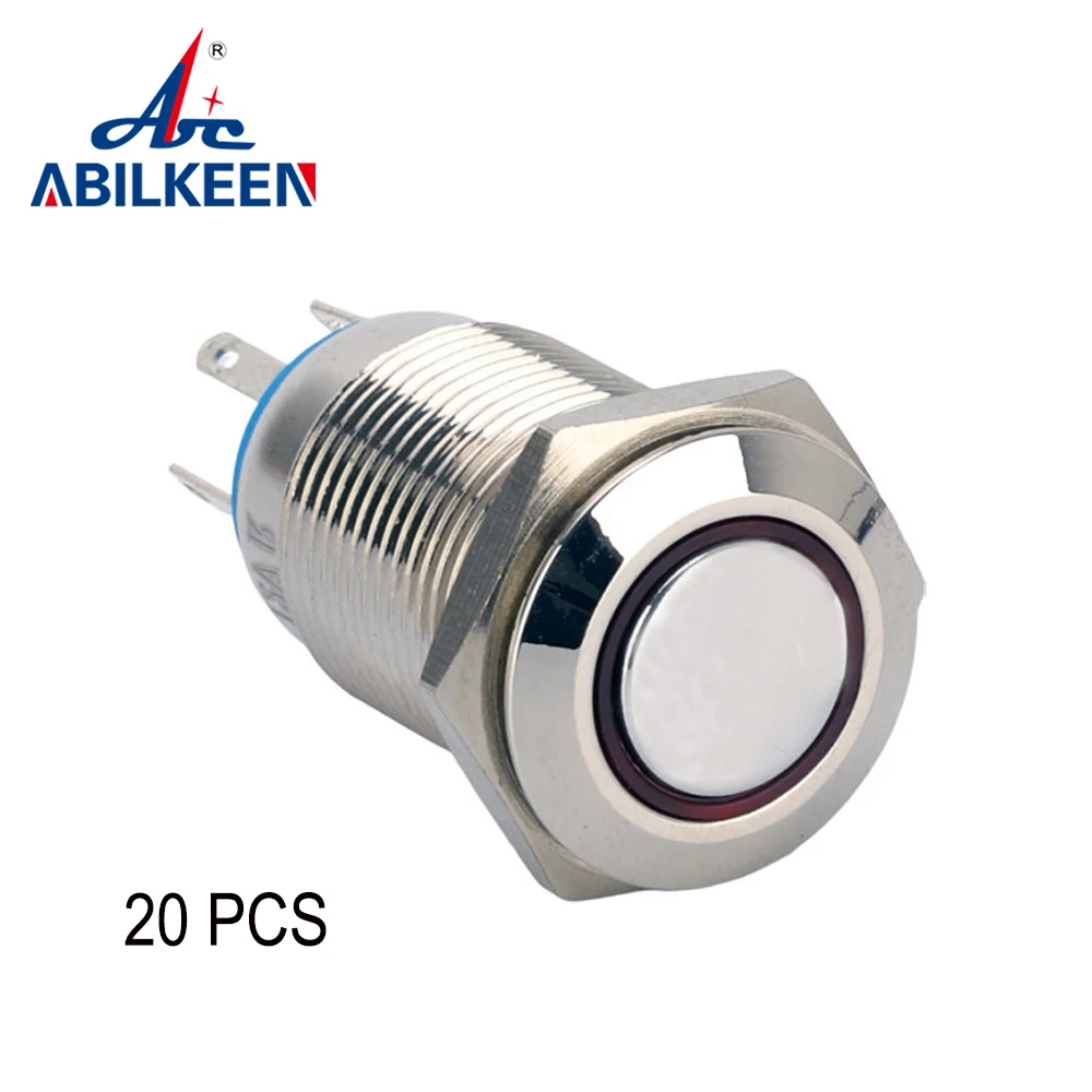20 PCS 16mm 5-pin push button switch with LED LIGHT 2NO2NC Latching ON-OFF Lamp Voltage 12V Stainless steel Switch Rating AC250V
20 PCS 16mm 5-pin push button switch with LED LIGHT 2NO2NC Latching ON-OFF Lamp Voltage 12V Stainless steel Switch Rating AC250V