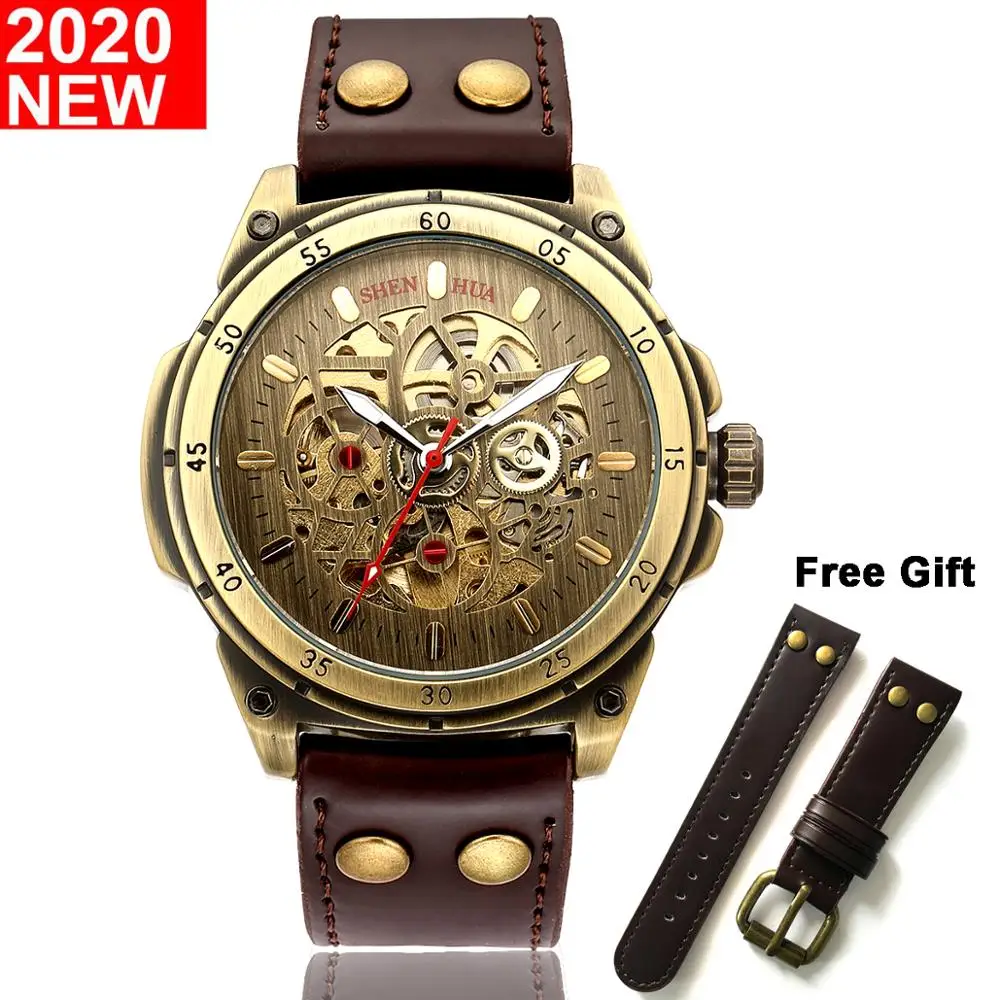 Vintage Men's Mechanical Wristwatches Skeleton Automatic Watches Transparent Bronze Wrist Watch Mechanic Clock
Vintage Men's Mechanical Wristwatches Skeleton Automatic Watches Transparent Bronze Wrist Watch Mechanic Clock