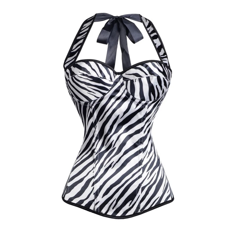 Black White Zebra-Stripe Halter Neck Zip One Side Overbust Corset Fashion Printed Lace Up Slimming Hot Shapers Roupas Femininas
Black White Zebra-Stripe Halter Neck Zip One Side Overbust Corset Fashion Printed Lace Up Slimming Hot Shapers Roupas Femininas