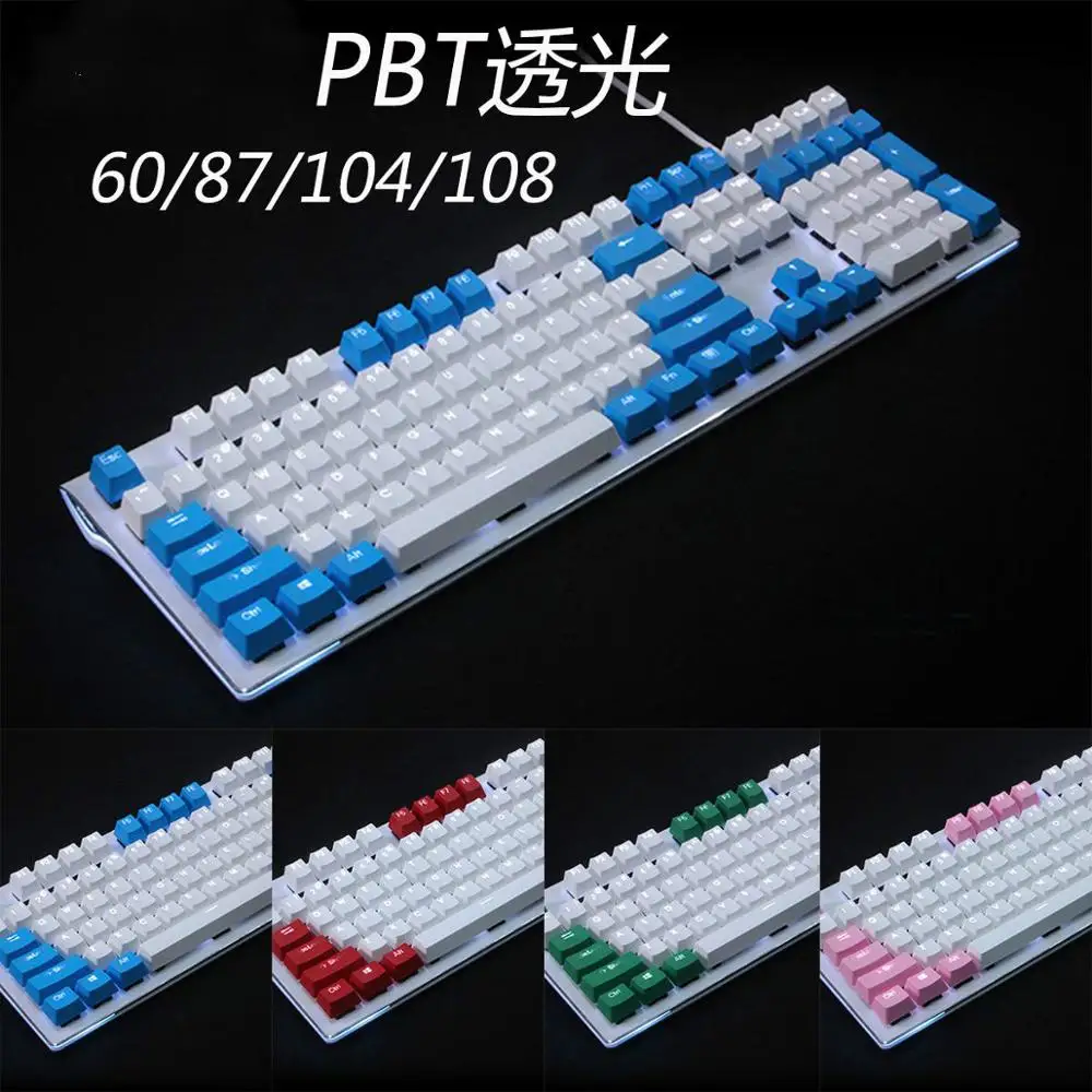 

Двухцветная полупрозрачная механическая клавиатура PBT, Набор колпачков для клавиш для Corsair STRAFE K65 K70 Razer Cheese, зеленый, серый