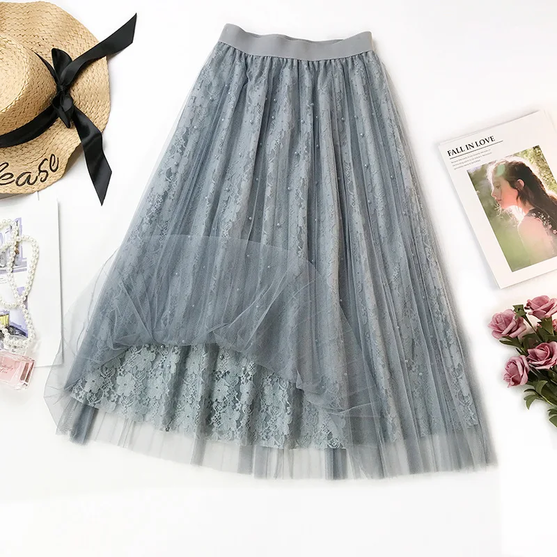 Mesh stitching beaded skirt, new Korean lace skirt, female mid-length pleated skirt, A-line skirt
Mesh stitching beaded skirt, new Korean lace skirt, female mid-length pleated skirt, A-line skirt