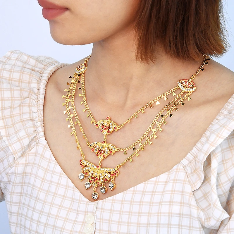 Fine Multilayer Necklace Jewelry For Woman Gold Plated 24K Chain Layered Choker Bridal Luxury Wedding Party Hawaiian Jewellery 
Fine Multilayer Necklace Jewelry For Woman Gold Plated 24K Chain Layered Choker Bridal Luxury Wedding Party Hawaiian Jewellery