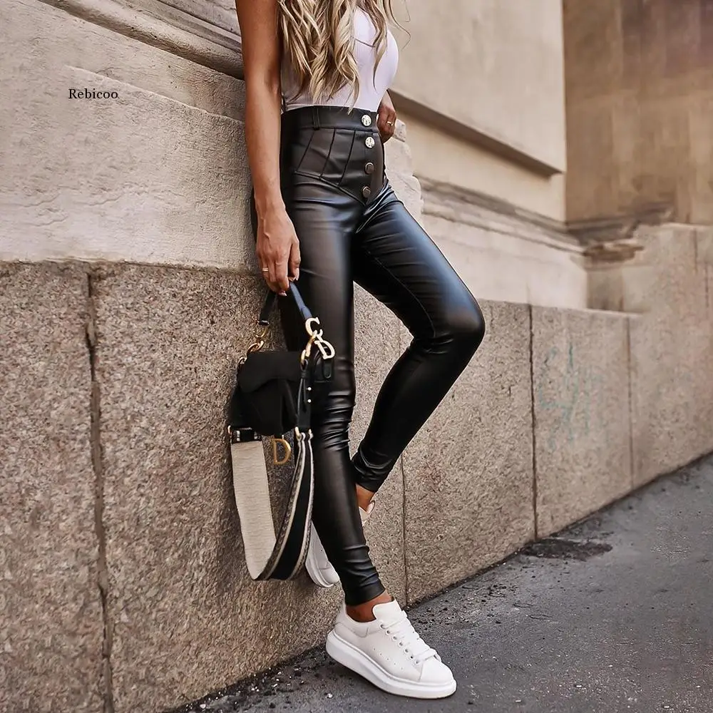Faux Leather Pants Women High Waist Trousers Button Pencil Pants Pu Leather Leggings Bottom Elastic Skinny Pants Slim Trousers
Faux Leather Pants Women High Waist Trousers Button Pencil Pants Pu Leather Leggings Bottom Elastic Skinny Pants Slim Trousers