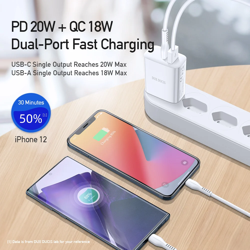 For Apple Android PD 20W QC18W Dual-Port Adapter Safe Fast Charging Wall Phone Travel Charger EU Adapter DUX DUCIS with CE ROHS
For Apple Android PD 20W QC18W Dual-Port Adapter Safe Fast Charging Wall Phone Travel Charger EU Adapter DUX DUCIS with CE ROHS