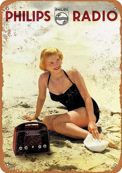 Philips Radios Beach Girl Tin Sign art wall decoration,vintage aluminum retro metal sign
Philips Radios Beach Girl Tin Sign art wall decoration,vintage aluminum retro metal sign