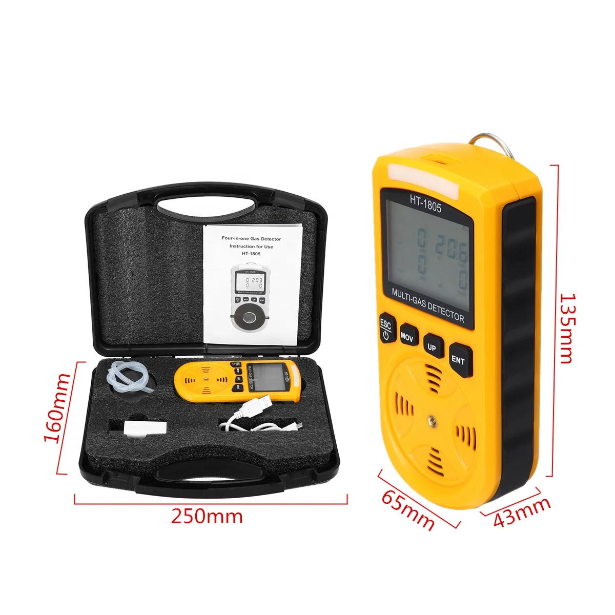 

O2 CO H2S LEL Monitor Harmful Gas Detector LCD Digital Analyzer Tester HT 1805 Back light Design Light Alarm Function Vibration