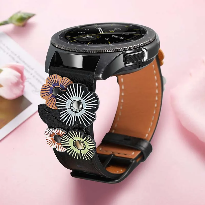Классический ремешок для часов из натуральной кожи с цветком 20 мм Samsung Galaxy Watch 42