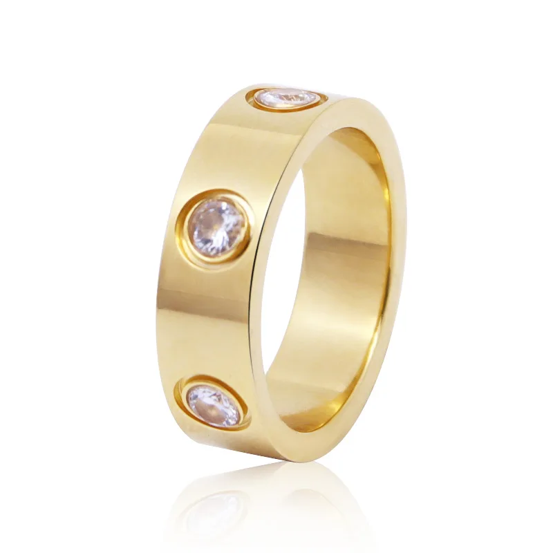 Кольцо женское с 6 кристаллами красивое полированное кольцо из титановой стали