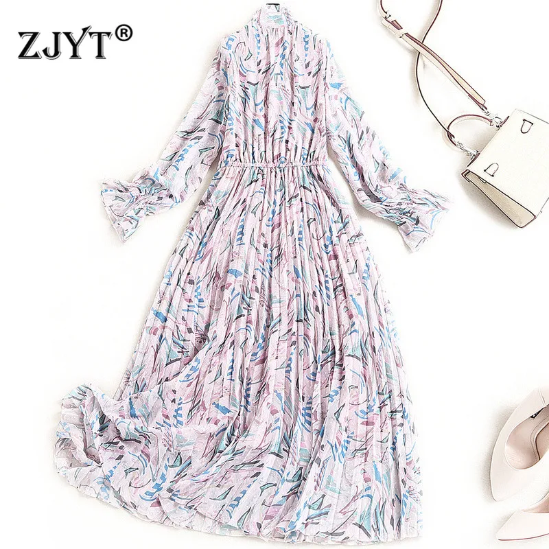 2021 New Fashion Runway Spring Robe Women Elegant Long Sleeve Bow Collar Print Floral Chiffon Pleated Dress Holiday Vestidos
2021 New Fashion Runway Spring Robe Women Elegant Long Sleeve Bow Collar Print Floral Chiffon Pleated Dress Holiday Vestidos