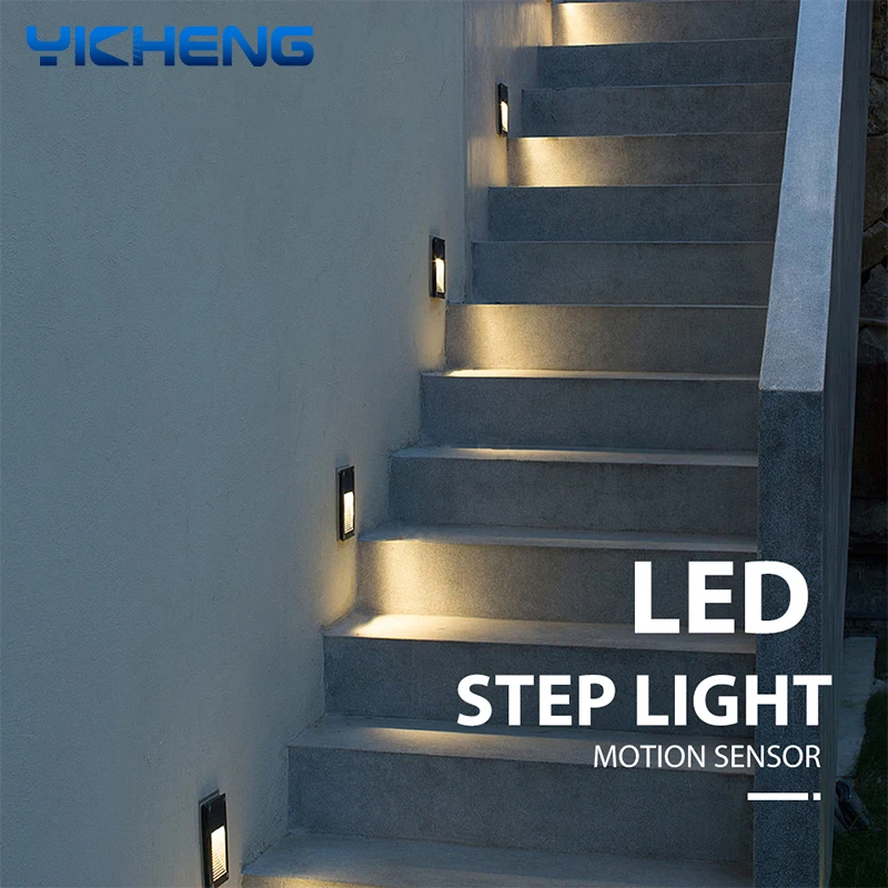 

LED Stair Wall Lamp PIR Motion Sensor Modern LED Step Lamp AC 85-265V 3W Indoor Lighting Recessed Corridor Night Light Footlight