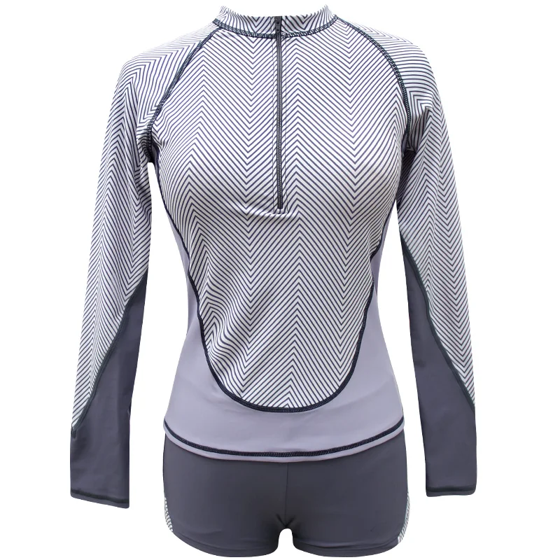 2 Pieces Swimsuit Rash Guard Long Sleeve Short Pant Swimwear Women Sport Beach Wear Bathing Ladies Patchwork Striped Zipper
2 Pieces Swimsuit Rash Guard Long Sleeve Short Pant Swimwear Women Sport Beach Wear Bathing Ladies Patchwork Striped Zipper