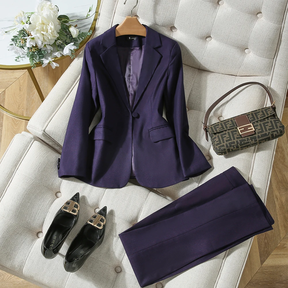 High Quality Office Ladies Classic Formal Pant Suit Women Long Sleeve Purple Blue Black Solid Slim Two Piece Set Blazer For Work
High Quality Office Ladies Classic Formal Pant Suit Women Long Sleeve Purple Blue Black Solid Slim Two Piece Set Blazer For Work