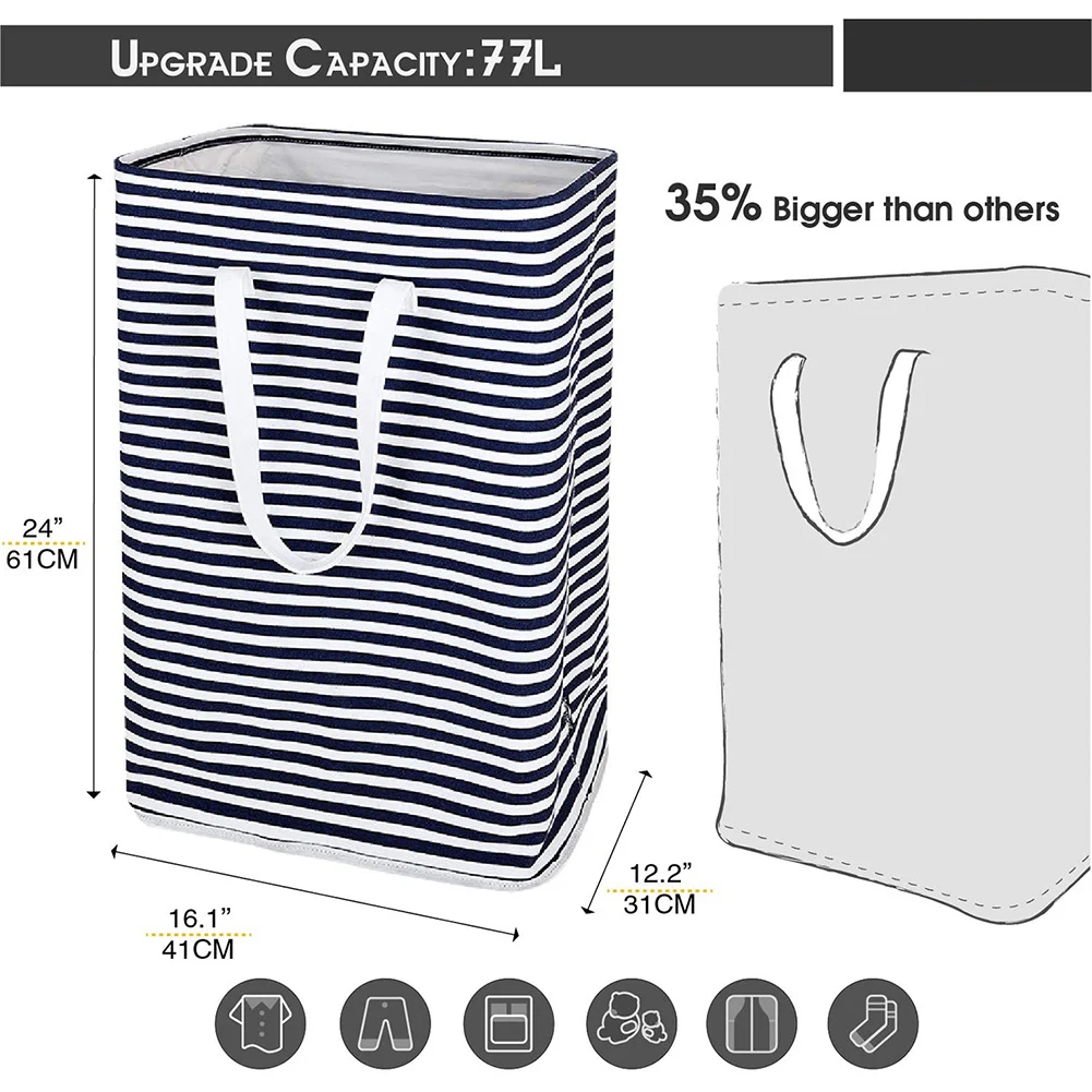 Laundry Basket Foldable Storage Basket Cotton and Linen Striped Dirty Clothes Hamper 66CY
Laundry Basket Foldable Storage Basket Cotton and Linen Striped Dirty Clothes Hamper 66CY