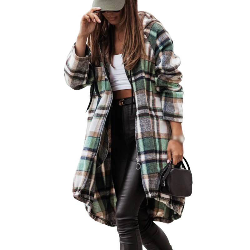 Женская клетчатая толстовка с капюшоном, Повседневная Длинная куртка на молнии, толстовка большого размера с длинным рукавом, блузка, топы 
Женская клетчатая толстовка с капюшоном, Повседневная Длинная куртка на молнии, толстовка большого размера с длинным рукавом, блузка, топы