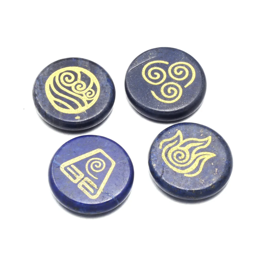 4 PCS Chakra Stones with lapis lazuli Engraved Symbols Round shape Polished Palm Stone Reiki Crystal Natural Divination Stone
4 PCS Chakra Stones with lapis lazuli Engraved Symbols Round shape Polished Palm Stone Reiki Crystal Natural Divination Stone