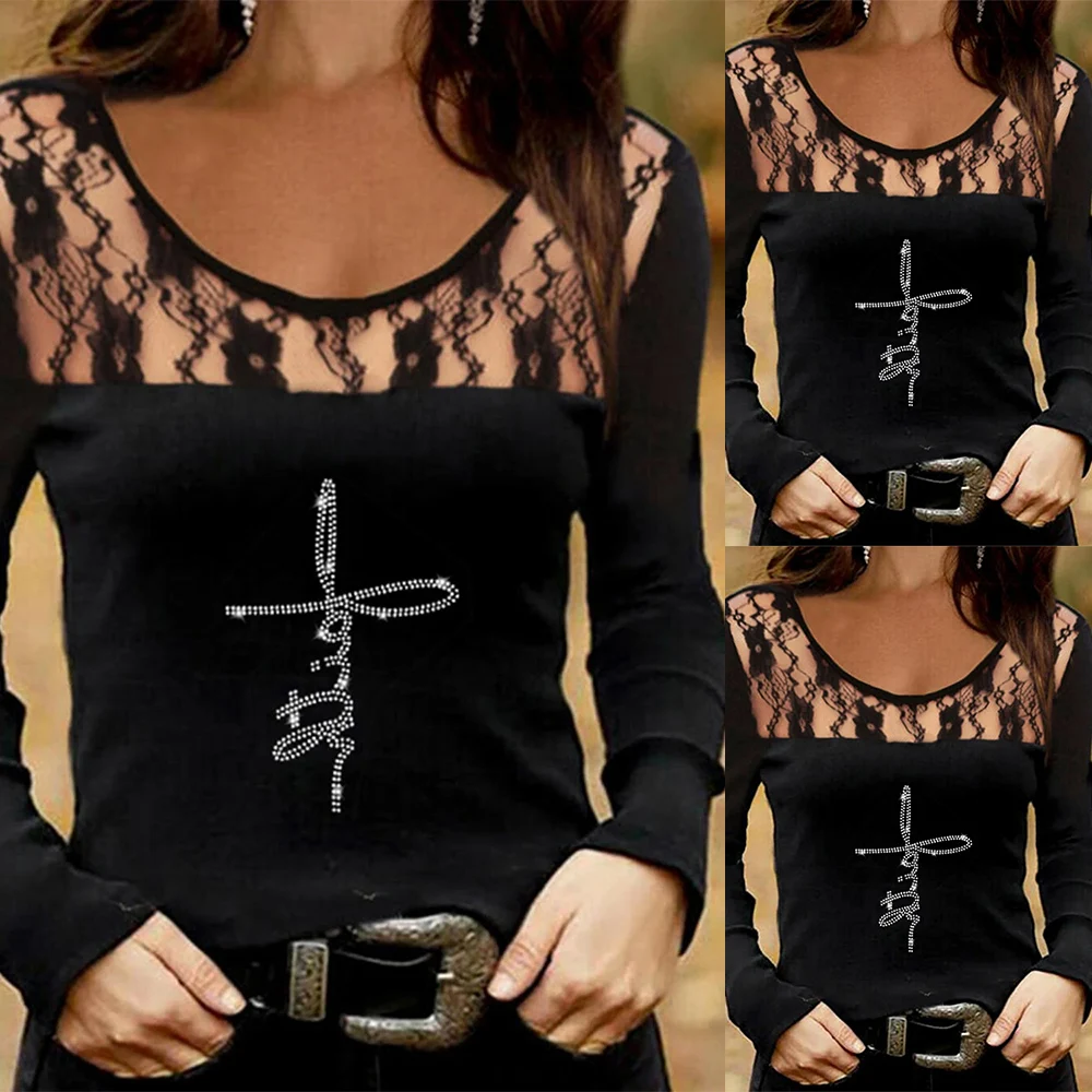 Rhinestone Long Sleeve Lace Sexy Ladies T-Shirt Letter Printed Women Basic Top Pullover Spring/Autumn Knit Mesh Blouses Tops
Rhinestone Long Sleeve Lace Sexy Ladies T-Shirt Letter Printed Women Basic Top Pullover Spring/Autumn Knit Mesh Blouses Tops
