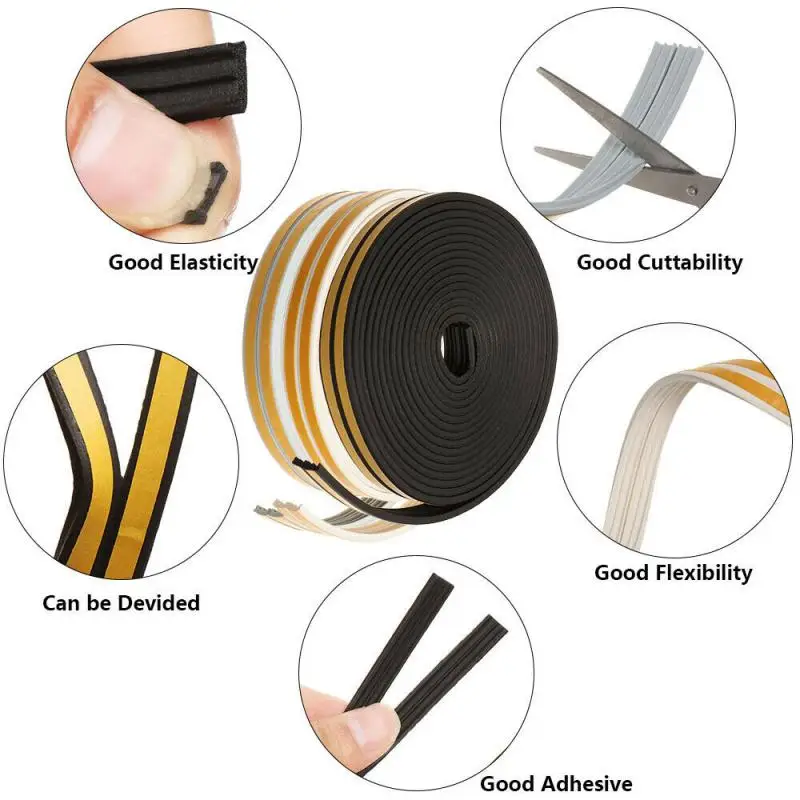 5M/10M Self Adhesive Weather Draught Excluder Seal Strip Tape Roll Draft Door Window Home insulation Shockproof Anti-collision |