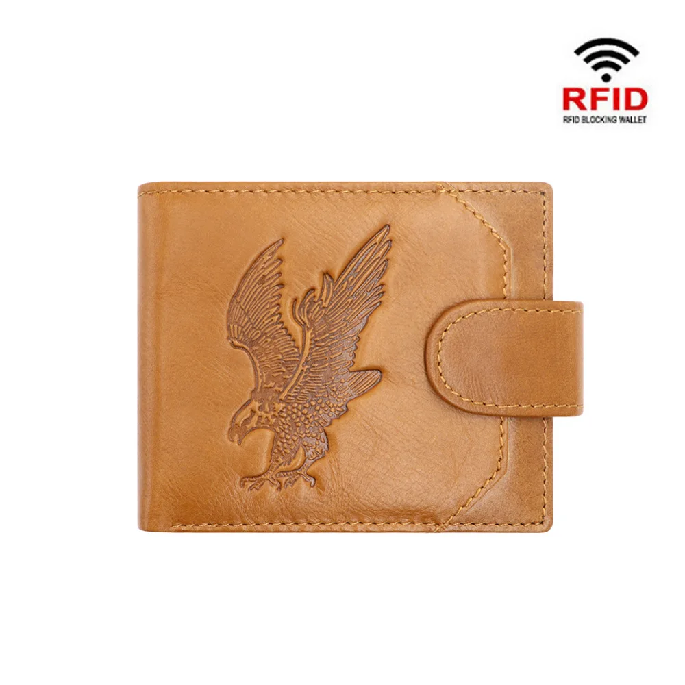 

Classic Tri Fold Snap Short RFID Blocking Men's Wallet Genuine Leather Purse Bag Wallet Man Business Credit ID Card Holder