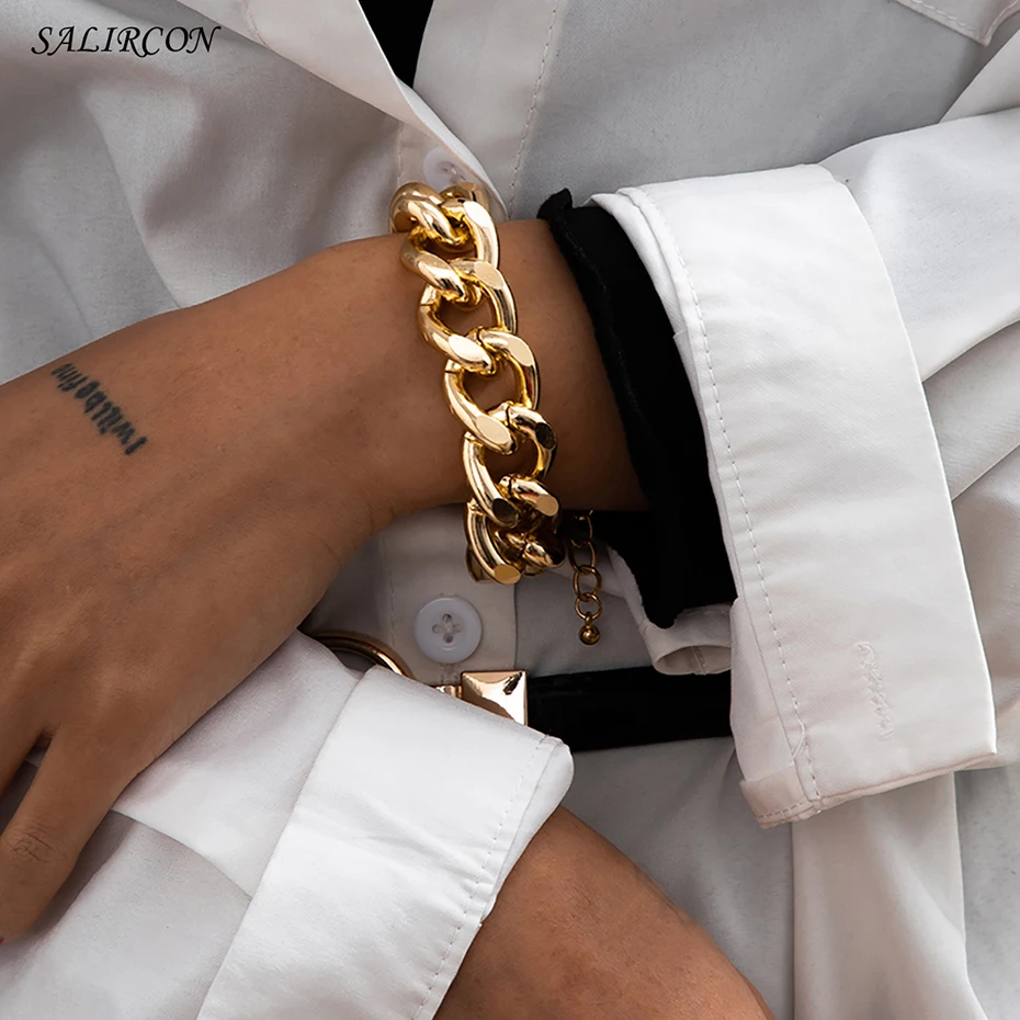 Salircon Punk Chunky Chain Charm Bracelet for Women Men Steampunk Simple Thick Couple Bracelets on Hand Fashion Jewelry Gift2021
Salircon Punk Chunky Chain Charm Bracelet for Women Men Steampunk Simple Thick Couple Bracelets on Hand Fashion Jewelry Gift2021