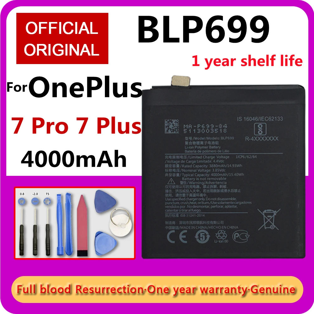 Original New Replacement Battery 4000mAh BLP699 For OnePlus 7Pro 7 Pro 7 Plus Mobile Phone Batteries + Free Tools
Original New Replacement Battery 4000mAh BLP699 For OnePlus 7Pro 7 Pro 7 Plus Mobile Phone Batteries + Free Tools