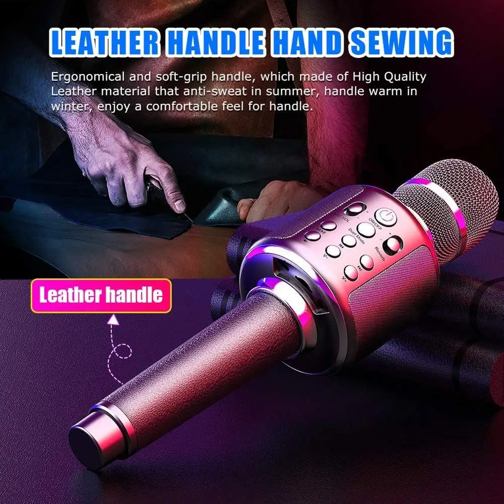 Bluetooth Karaoke Microphone Wireless With Dual Sing Portable Leather Rechargeable Handheld Mic | Электроника
