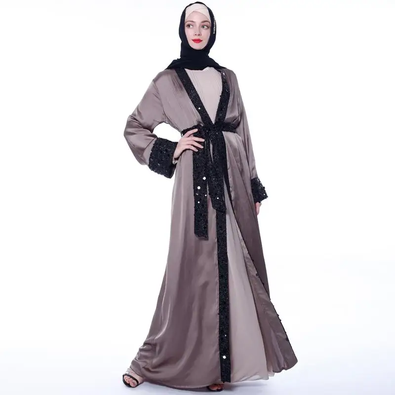 Женский атласный кардиган с блестками Abaya кимоно длинным рукавом в мусульманском