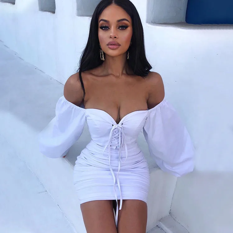 Sexy Dresses Women's Clothing off-the-Shoulder off-Neck Autumn Winter Pleated Lace-up Hip Skirt Women's Dress Vestido De Mujer
Sexy Dresses Women's Clothing off-the-Shoulder off-Neck Autumn Winter Pleated Lace-up Hip Skirt Women's Dress Vestido De Mujer