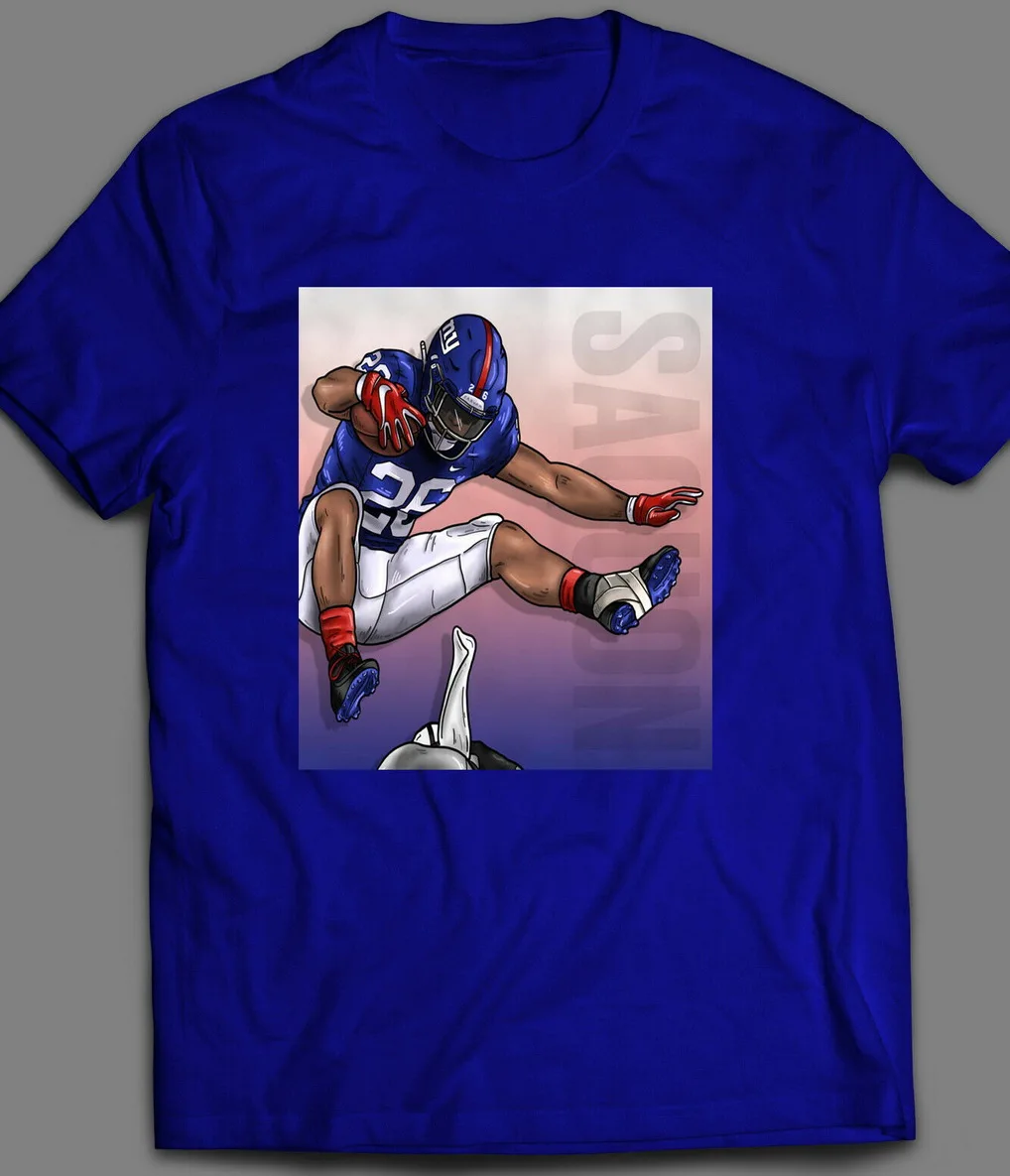 SAQUON BARKLEY HURDLE FOOTBALL ART OLDSKOOL футболка много цветов и размеров Спортивная Мужская