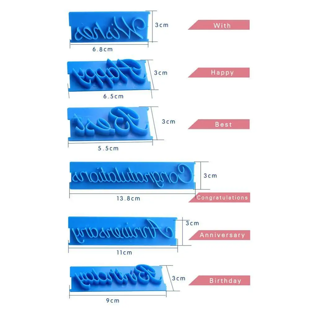 6pcs/set Handwriting Fondant Cake Embosser Plastic Dough Birthday Anniversary Mold Tools Letters Cutter Happy Cookie Wishes H3Q7
6pcs/set Handwriting Fondant Cake Embosser Plastic Dough Birthday Anniversary Mold Tools Letters Cutter Happy Cookie Wishes H3Q7