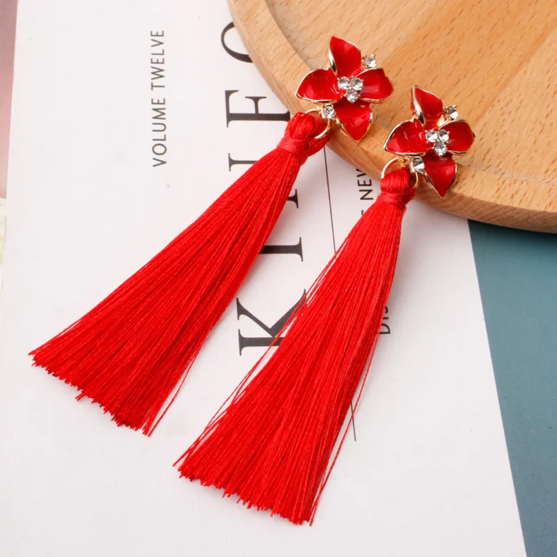 

ZA Korean Fashion Bohemian Tassel Petal Woman Earrings Long Dangle Statement Red Summer Earring Ethnic Design Wedding Jewelery