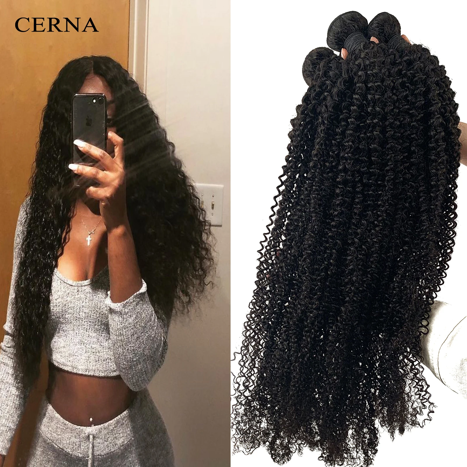 

30 32 34 36 Inch Malaysian Kinky Curly Long Hair Bundles Hair Weave Natural Color 100% Human Virgin Hair 1 3 4 Hair Extensions